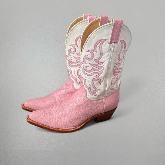 Vtg leather pink and white wester cowboy boots - 9.5 - Picture 2 of 6